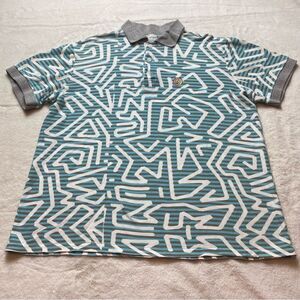 OFWGKTA White, Blue Tan Short Sleeve Polo Shirt Size Large